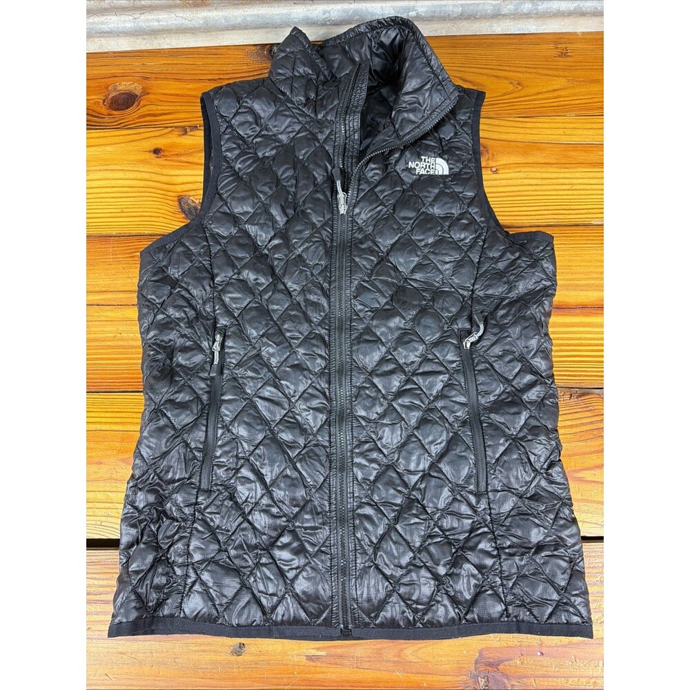 The North Face Womens S Thermoball Black Puffer Vest Pockets Eco Insulated Hike